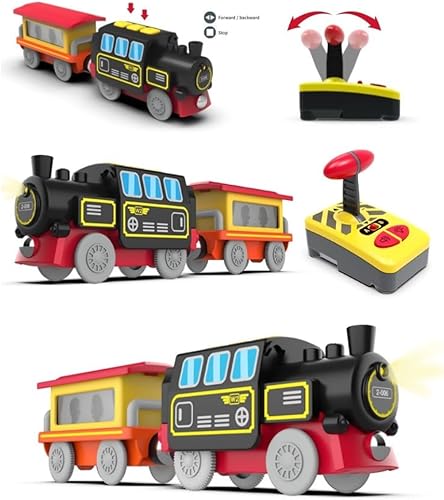Miniatura 7 de Juego clásico de tren de vapor a control remoto, locomotora de 3 piezas a batería con sonido y luz, se adapta a sistemas de orugas de madera, motor