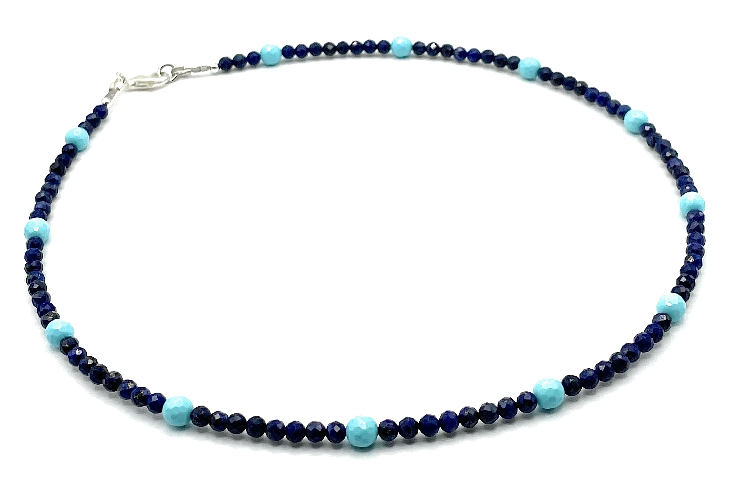 Collana Lapislazzuli Blu e Turchesi, Argento 925, Girocollo con Pietre Piccole, Gioielli Minimalisti, Bijoux Semplici, Pietra di Settembre