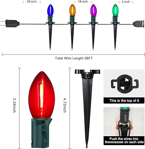 Miniatura 9 de Luz de camino de Navidad C9, luces de marcadores de camino de Navidad al aire libre con 27 bombillas LED transparentes C9, luces impermeables