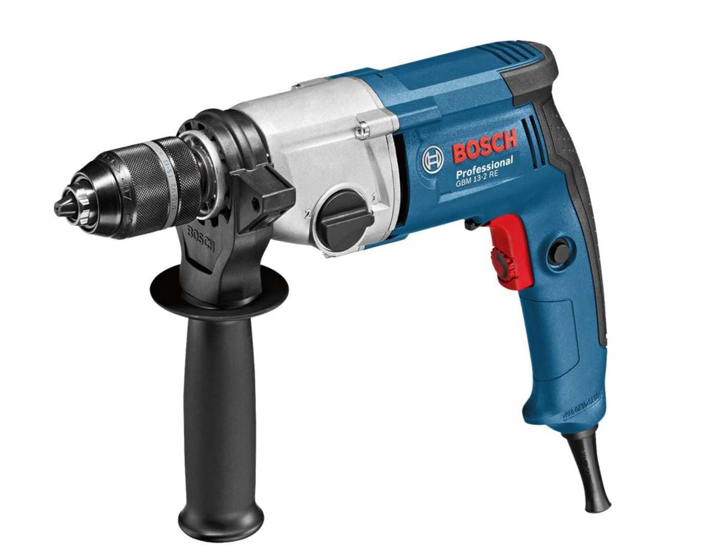 Bosch Professional: wiertarka GBM 13-2 RE (750 W, szybkozaciskowy uchwyt wiertarski 13 mm, rękojeść dodatkowa, ogranicznik głębokości 210 mm)