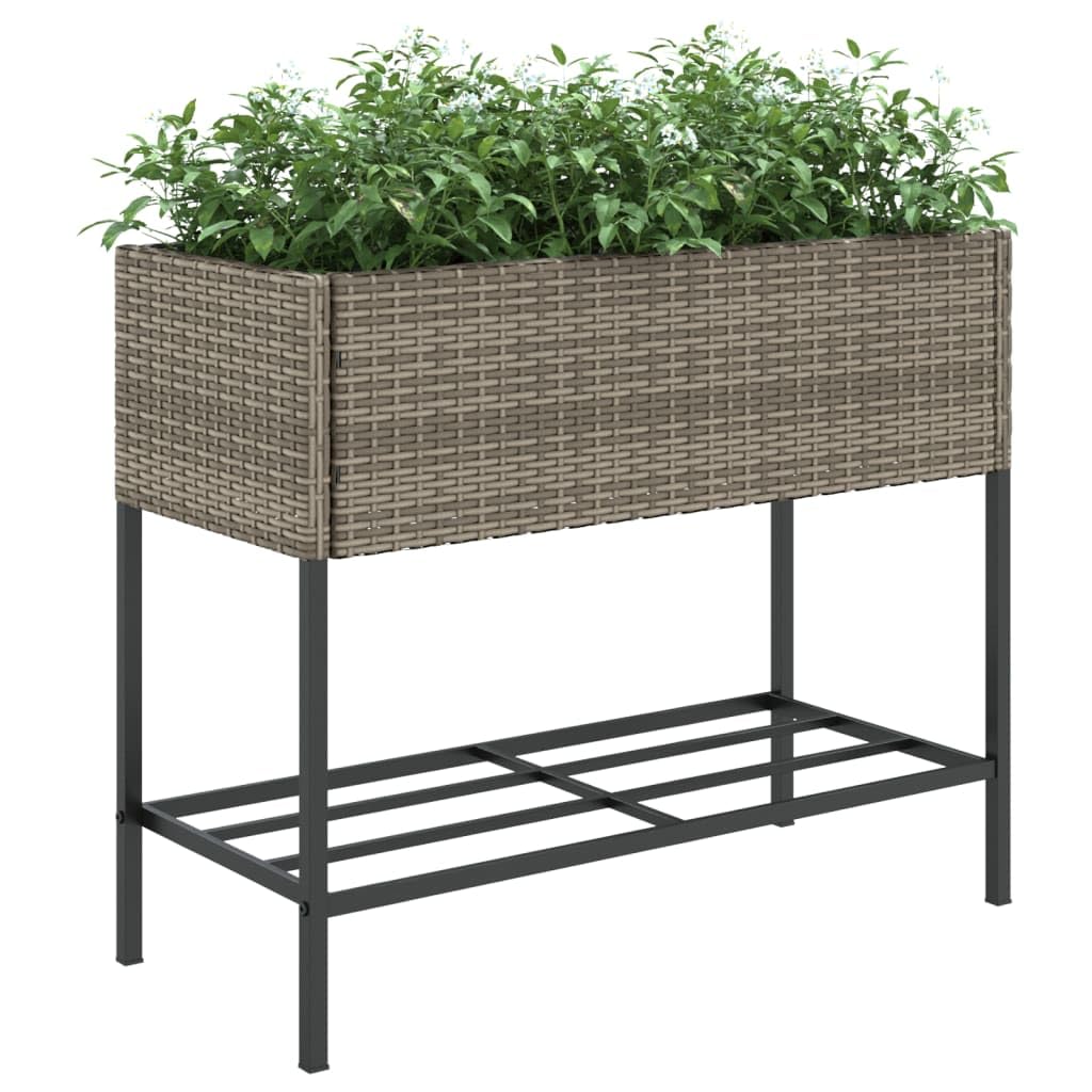 Pflanzkübel mit Ablage 90x40x75 cm Poly Rattan Hochbeet für Garten Balkon und Terrasse Stabiles Pflanzgefäß aus PE-Rattan und Stahl inkl. Vliesbeutel Grau