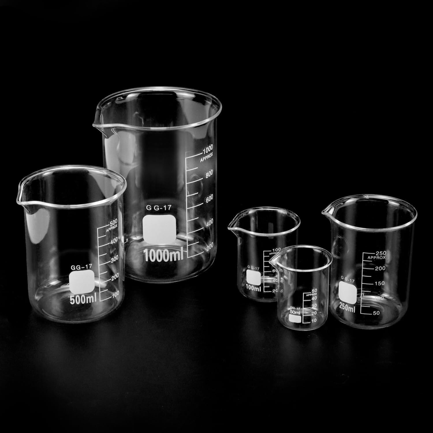Zlewka laboratoryjna, 5-częściowy zestaw zlewek ze szkła borokrzemianowego o pojemności od 5 ml do 100 laboratorium i kuchni(50ml - 1000ml)