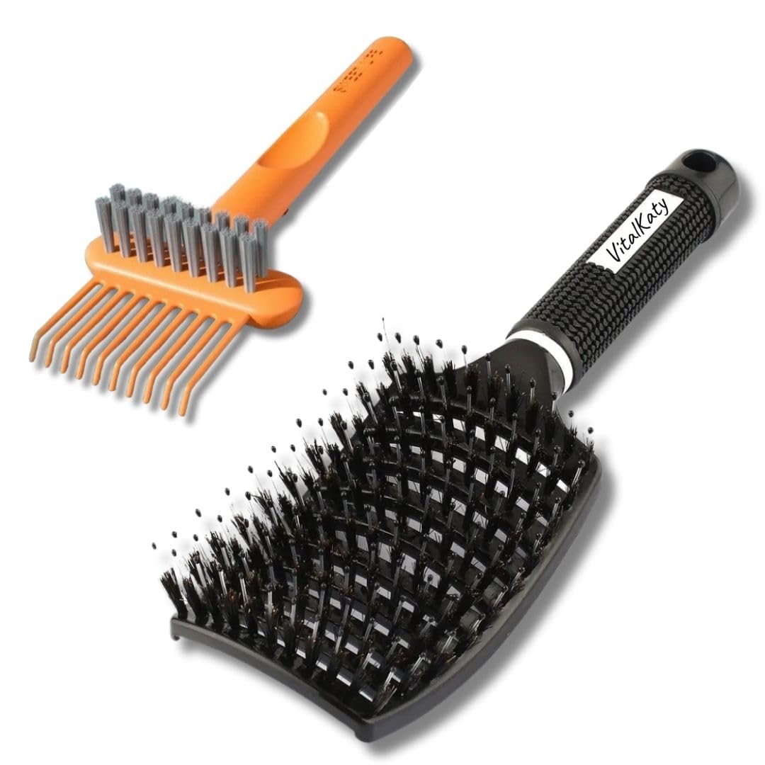 Cepillo de Pelo – Cepillo con Cerdas de Jabalí - Cepillo Anti Frizz - Peine Desenredante - Cepillo para Pelo Rizado - Cepillo - Cepillo Antitirones niña - Antiencrespamiento