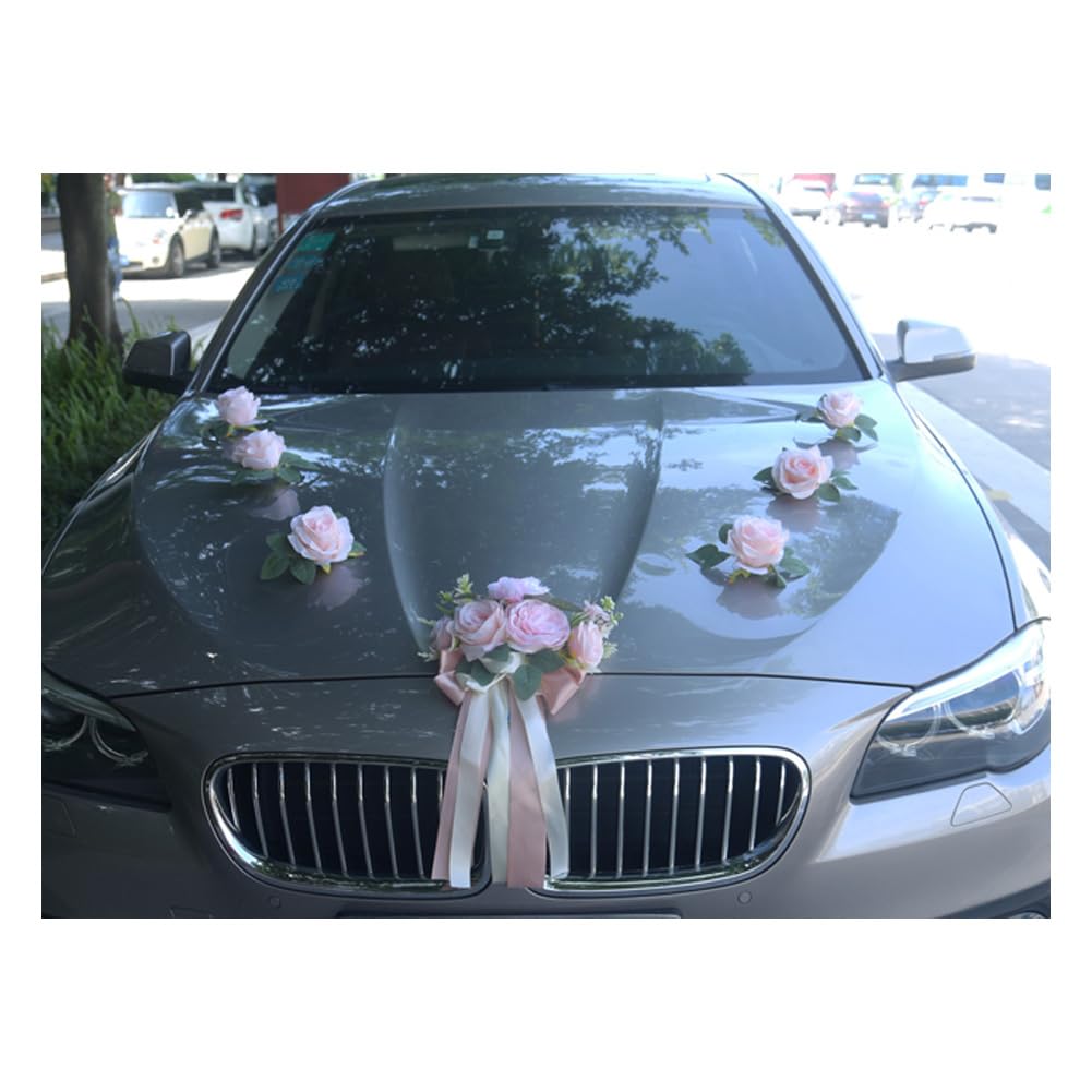 Autoschmuck Hochzeit 1 Stück Hochzeitsauto Auto Hochzeitsdekoration Brautauto Deko Motorhaube Dekoration Blumenschmuck Hochzeitsgirlande Autodekoration für Hochzeitsfeiern Familientreffen