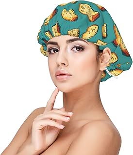 Silk Bonnet for Sleeping Women Men, Cartoon Cheese Print Soft Adjustable Elastic Satin Bonnet for Sleeping, Comfy Similar Silk Curly Hair for Sleep Black
