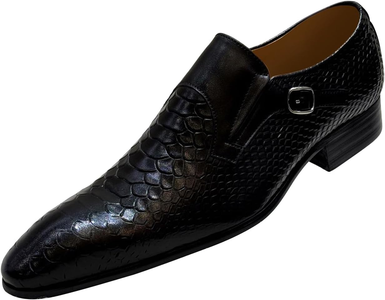 Men’s Genuine Leather Slip-On Loafers Formal Dress Shoes, Stylish Crocodile Pattern Mocasines for Business & Wedding