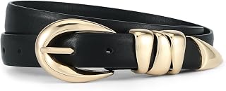 HOTWILL Women Skinny Belt for Jeans with Gold/Silver Buckle | 0.91 in Wide, Suede/Faux Leather Ladies Waist Belt, Fashion Trend Accessories, for Dress Blouse Coats Daily Outfits