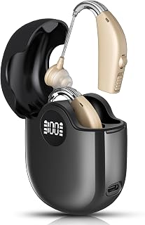 RlsitKee GM-312T Rechargeable Hearing Aids for Seniors - Noise Reduction, 30Hr Battery, Lightweight BTE w/ Charging Case