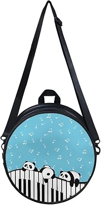 Gomyblomy Balck and White Pandas Piano Keys Clutch for Women Girls,Musical Note 3D Print Blue Cute Zipper Messenger Bag with Adjustable Straps PU Leather Round Wallet