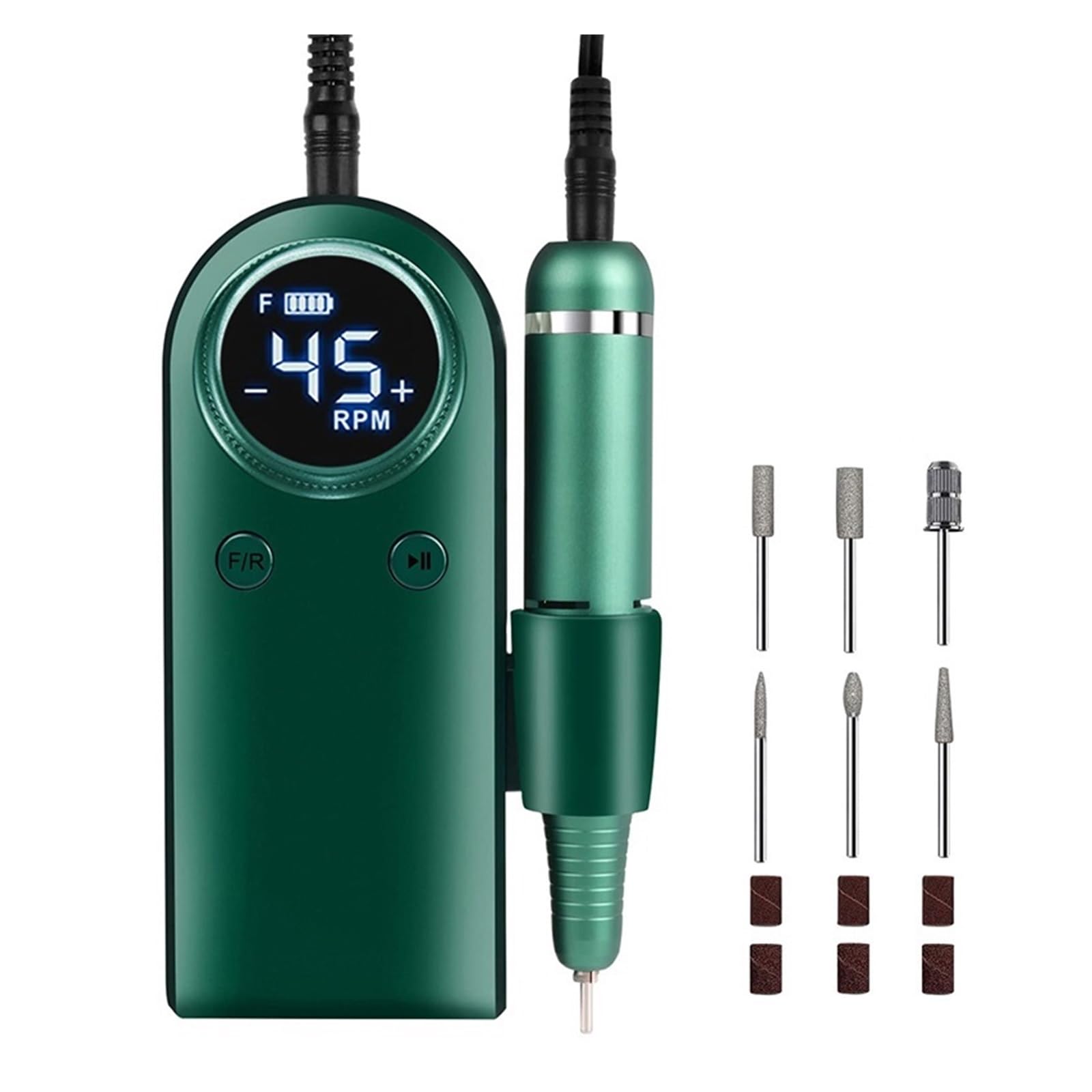 Trapano elettrico per unghie, 45000 giri/min, macchina per manicure ricaricabile con display LCD, set portatile senza fili per nail art, strumenti professionali per unghie, argento