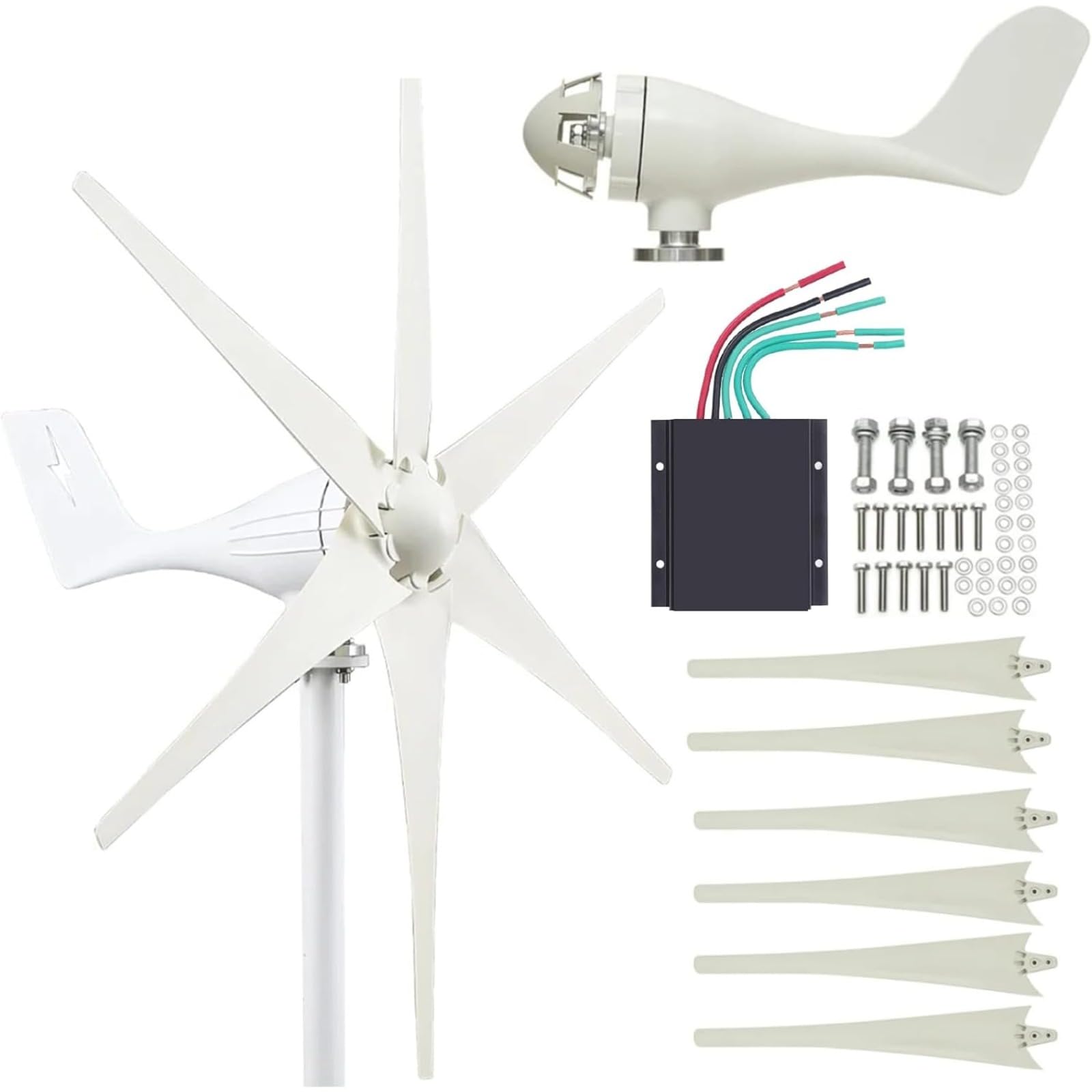 Éolienne 5000W 12V 24V 48V horizontale avec 6 pales en fibre