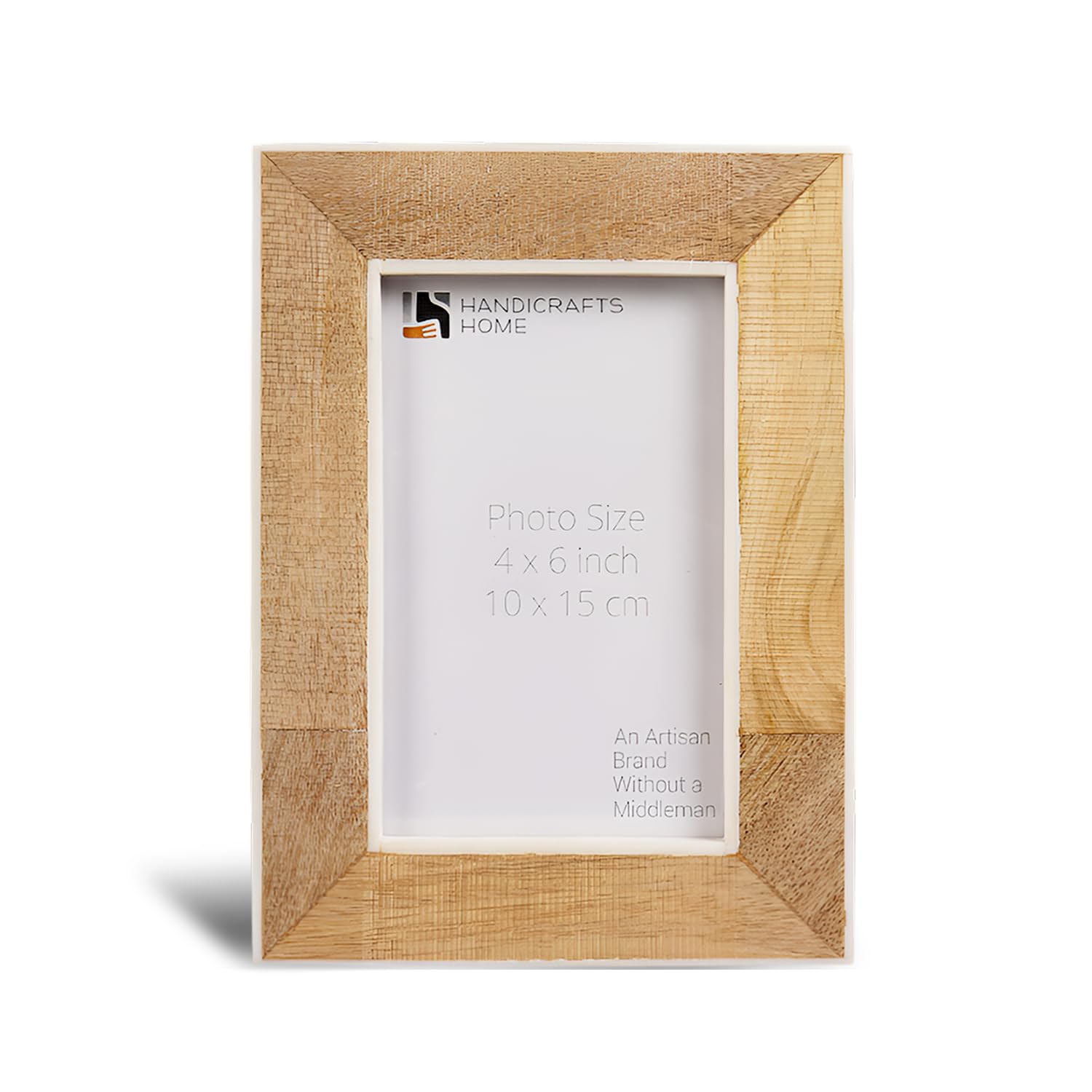 Handicrafts Home Natural-209 4X6 Handmade Wooden, Bone & Wood Inlay Decorative Picture Frame- Handmade Rustic Photo Frame For Wall & Tabletop - Aesthetic & Modern Farmhouse, Home, Office Boho Décor - Wood & White