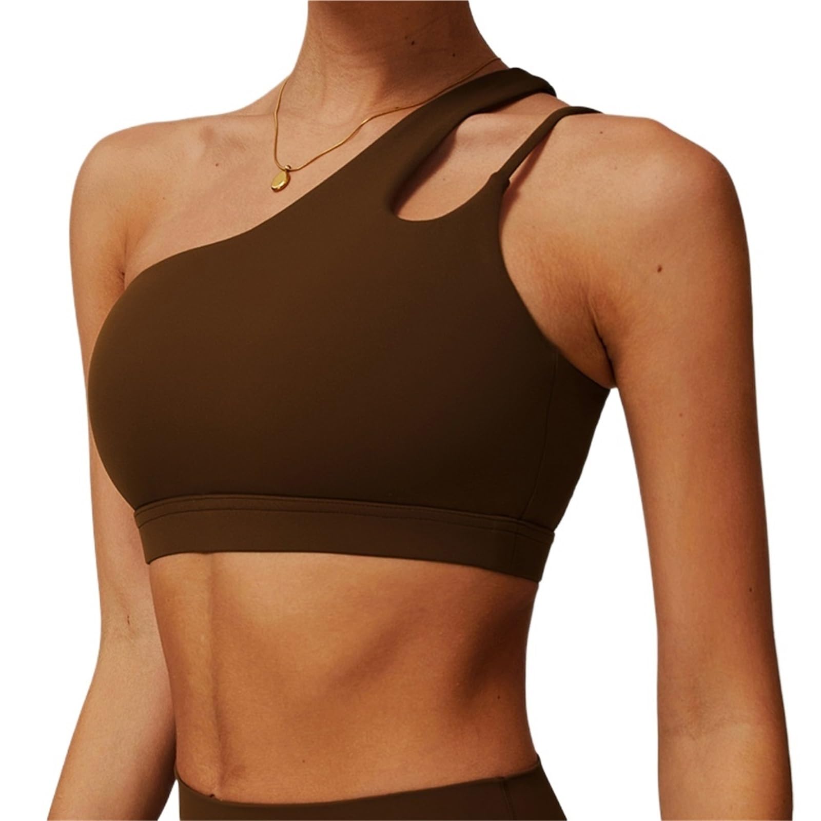 Top Palestra Donna Reggiseno Sportivo da Donna, con Spalline Oblique, for Yoga e Palestra, con Schiena Bellissima.(Brown,L)