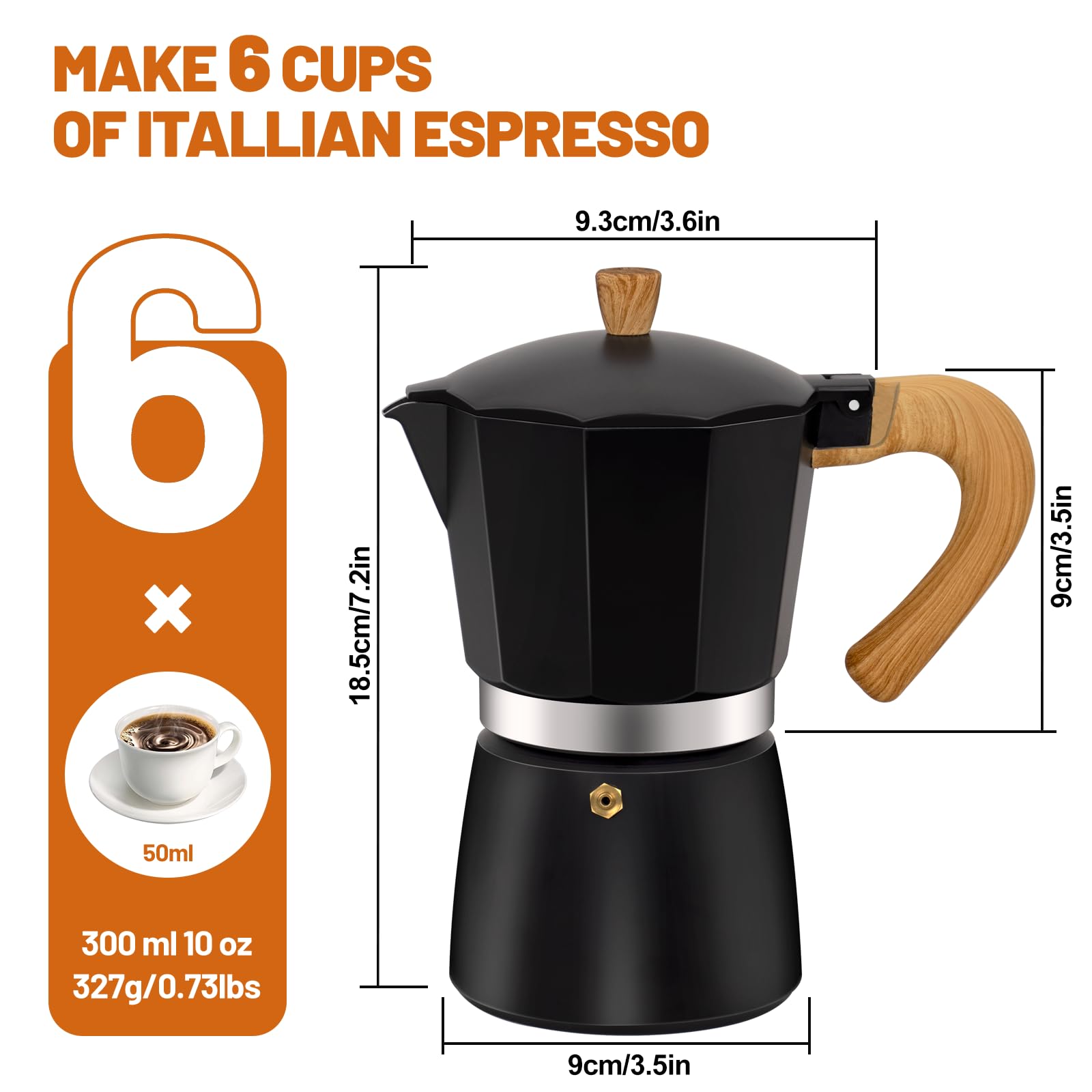DITOSH 6 Cup Aluminum Espresso Stovetop Moka Pot Express Coffee Maker Percolator Italian Classic Mocha Coffee Machine for Italian and Cuban Cafe Brewing for Home & Camping 300ml 10oz - Image 2