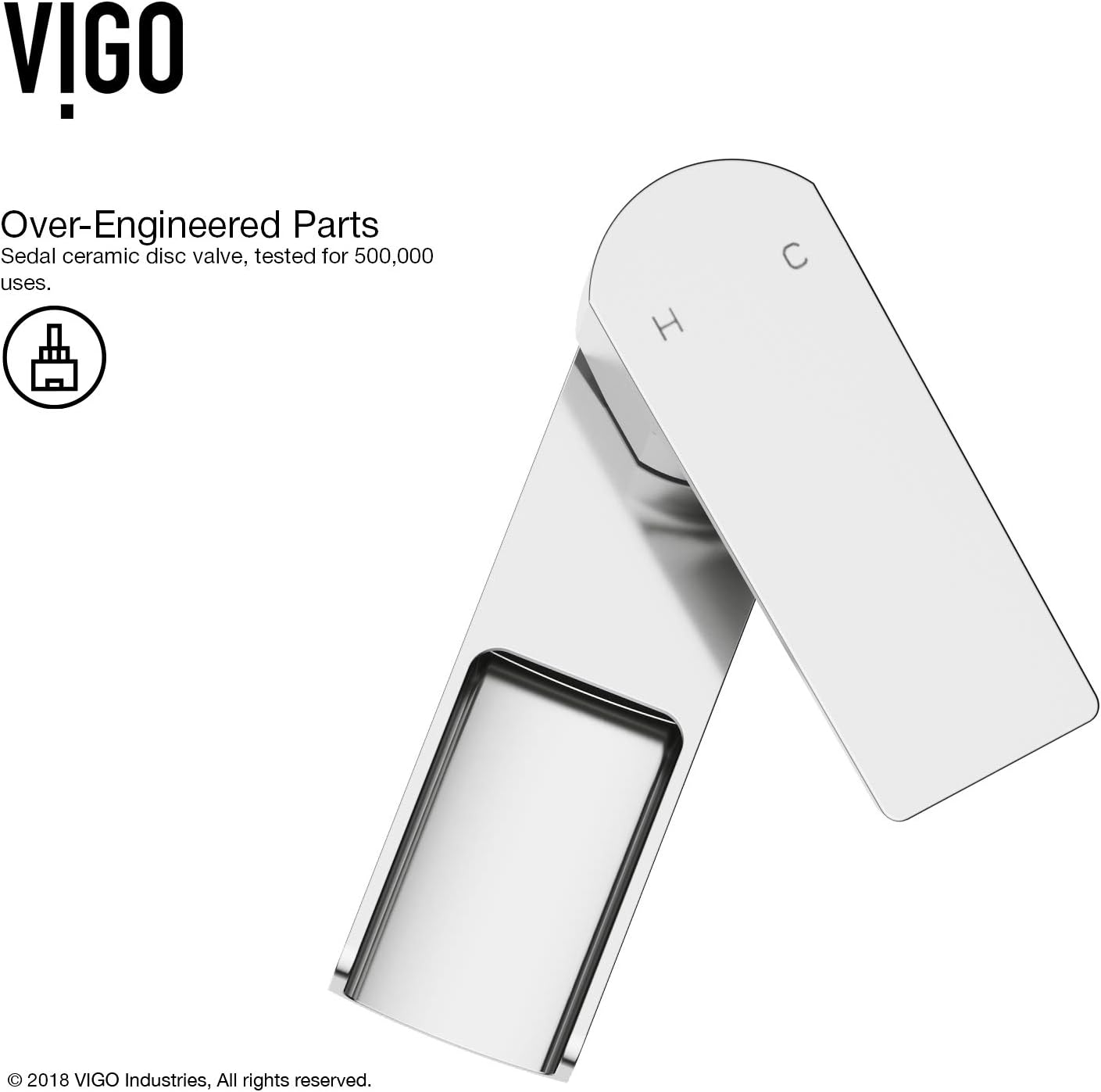 Diagram showing the internal ceramic disc valve of the VIGO faucet