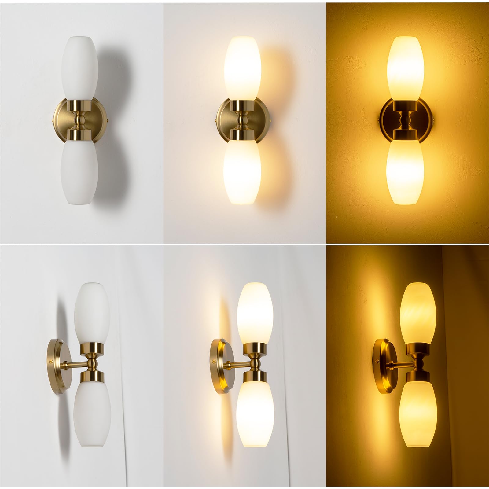 Alpinaluz Aplique de Pared para Baño con dos focos E14, Pantalla de Cristal Opal Blanco y Base de Metal Dorado, Protección IP44, Iluminación Suave y Elegante para Espejos y Tocadores Modernos