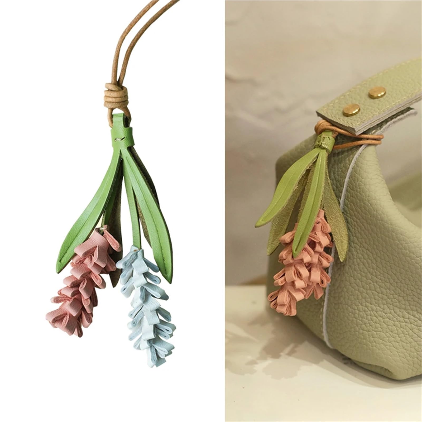 Abalorio de lavanda cuero vaca for bolso mujer, llavero moda, decoración mano obra exquisita