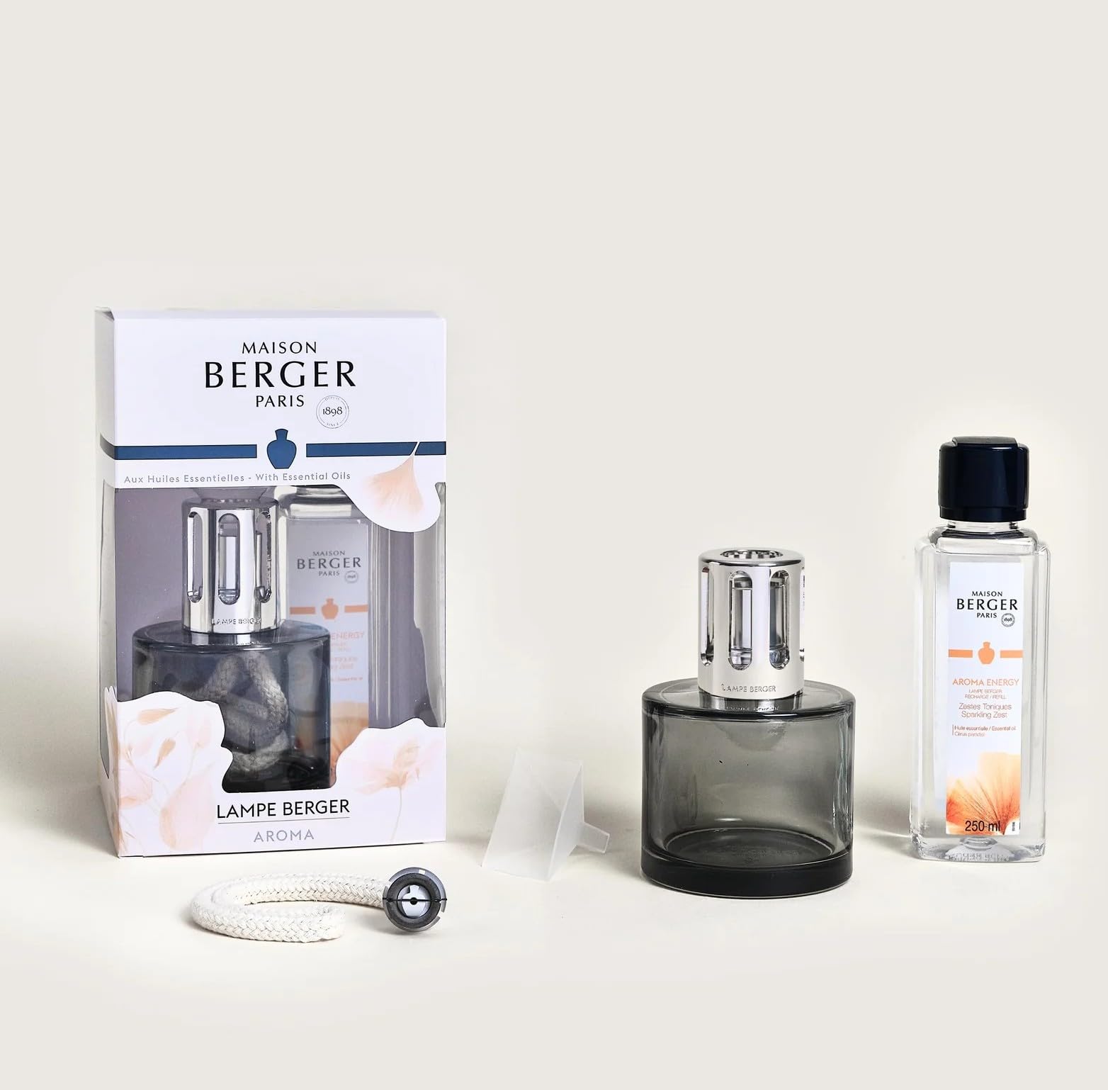 Lampe Berger - Cofanetto Regalo Aroma Energy - Lampada Catalitica Completa di Bruciatore e Imbuto per Riempimento - Ricarica da 250ml Energy Compresa