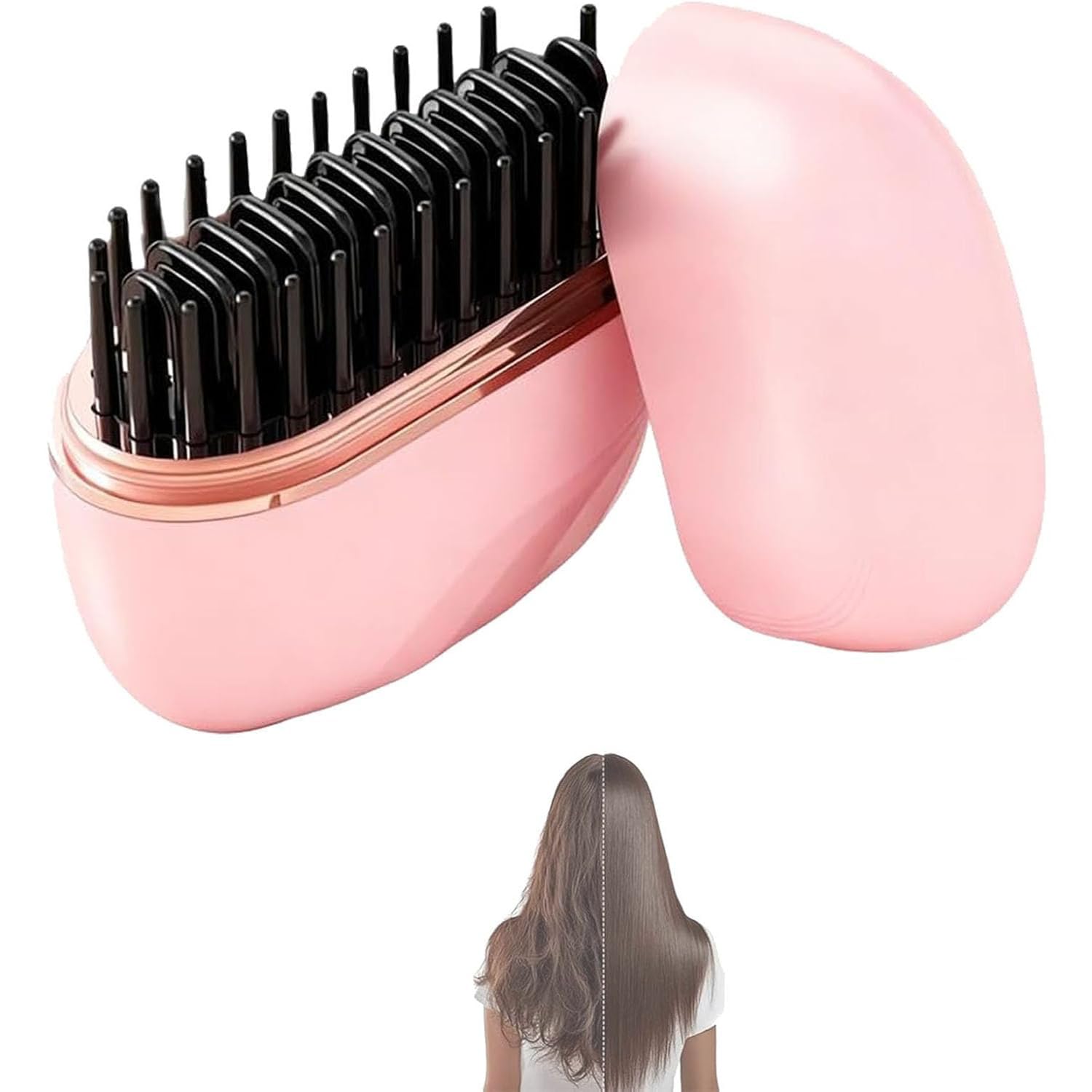 Mini Hair Straightener, Glambrush Portable Rechargeable Hair Straightener Brush, 3-Speed Temperature Control, Anti-Scald Shell (Pink)