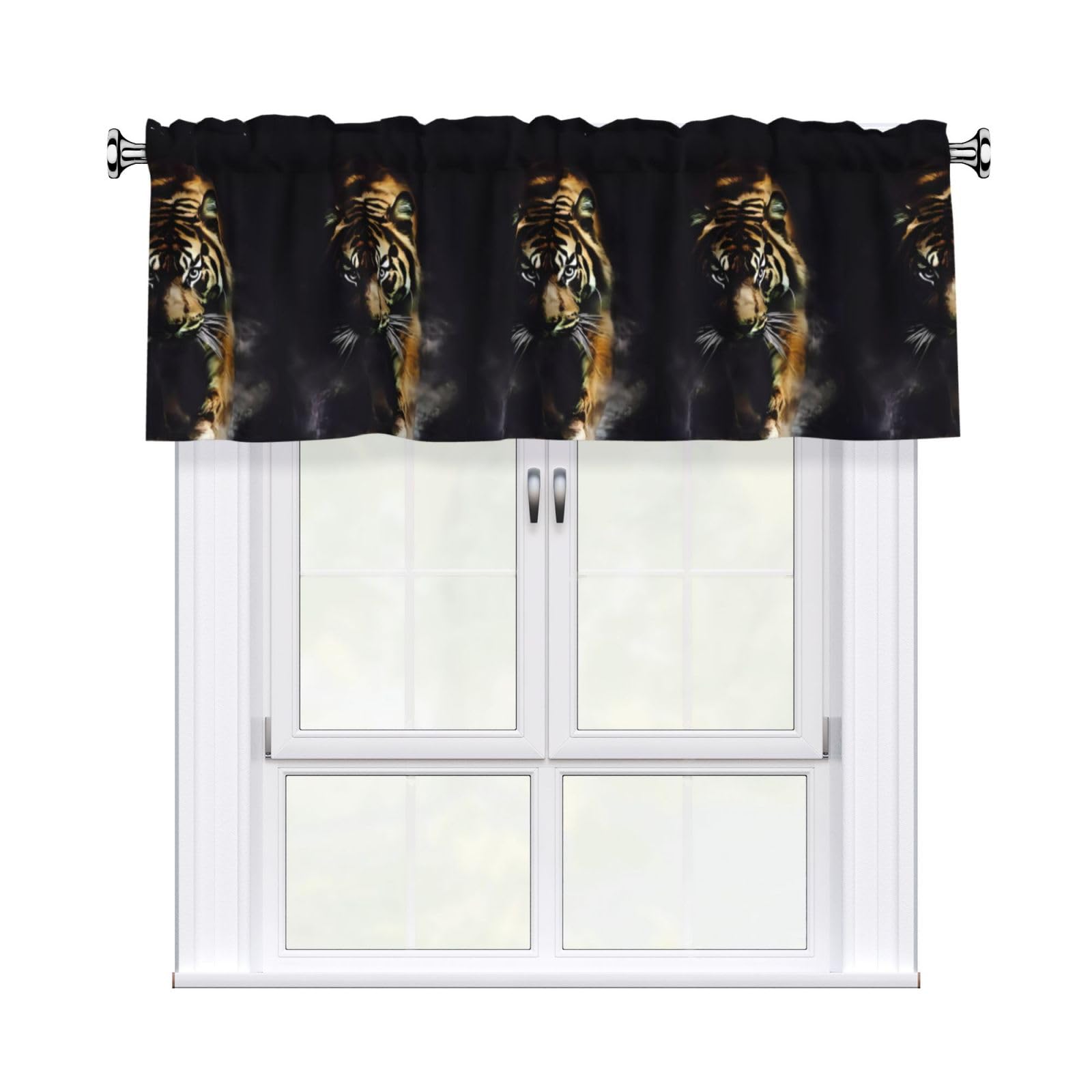 HJFCZH Tiger Prints Curtain Valance 54x18in - Peach Skin Kitchen Window Layer, Filtered Light & Quick-Install Rod Pocket Cover
