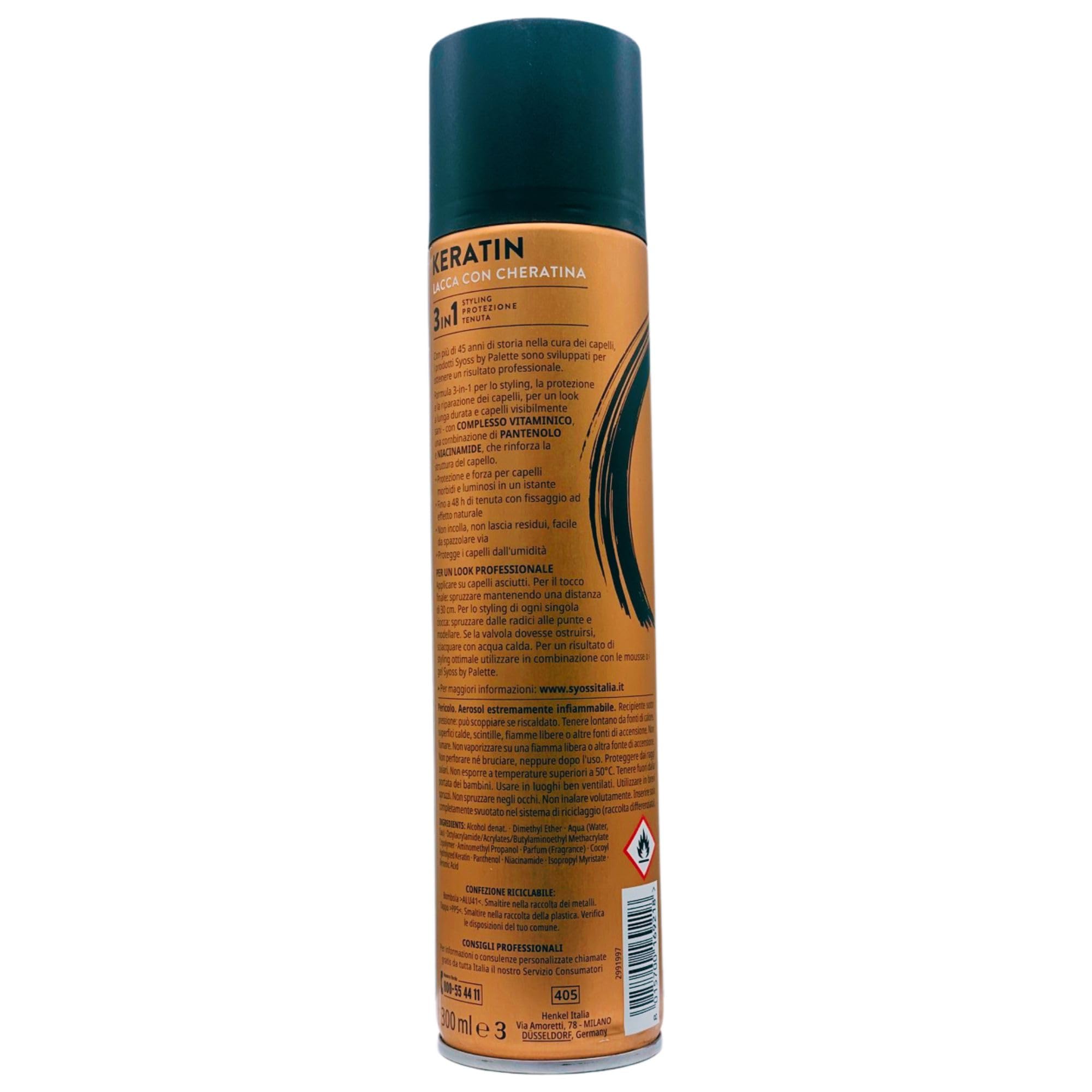 Lacca Con Cheratina KERATIN, Con Complesso Vitaminico Di Lunga Durata. 3In1 Styling, Protezione, Tenuta 300ml (6 Spray)