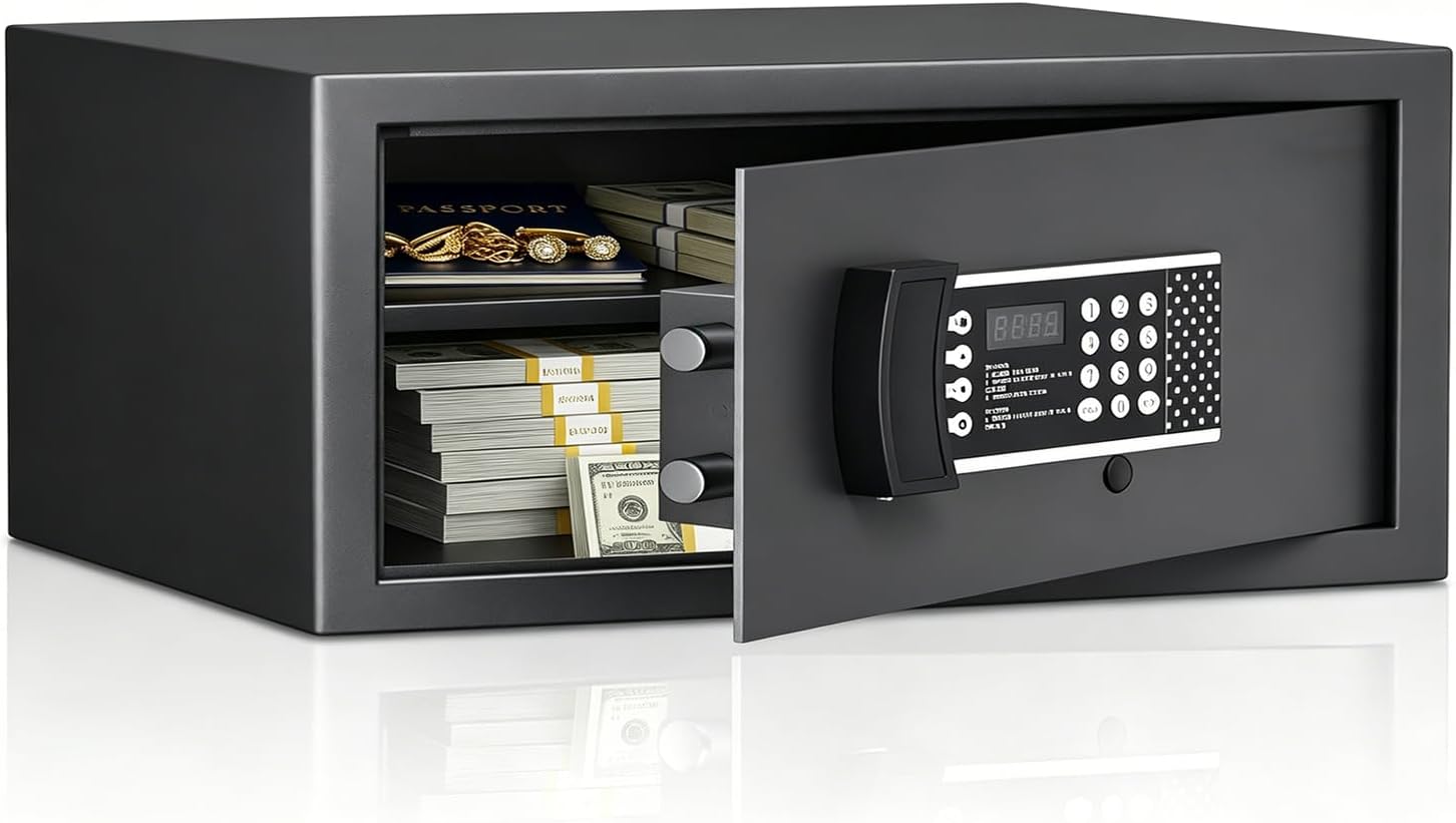 Safe Box,Fireproof Waterproof Heavy Duty SAfe for Home Use,Removable Inner Cabinet and Shelf, Anti-Theft Digital SafE BoX for Office Hotel, 21x43x36cm