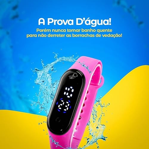 Relógio Bracelete Infantil Led Digital De Pulso à Prova D'água + Óculos de Sol Rosa Menina Proteção