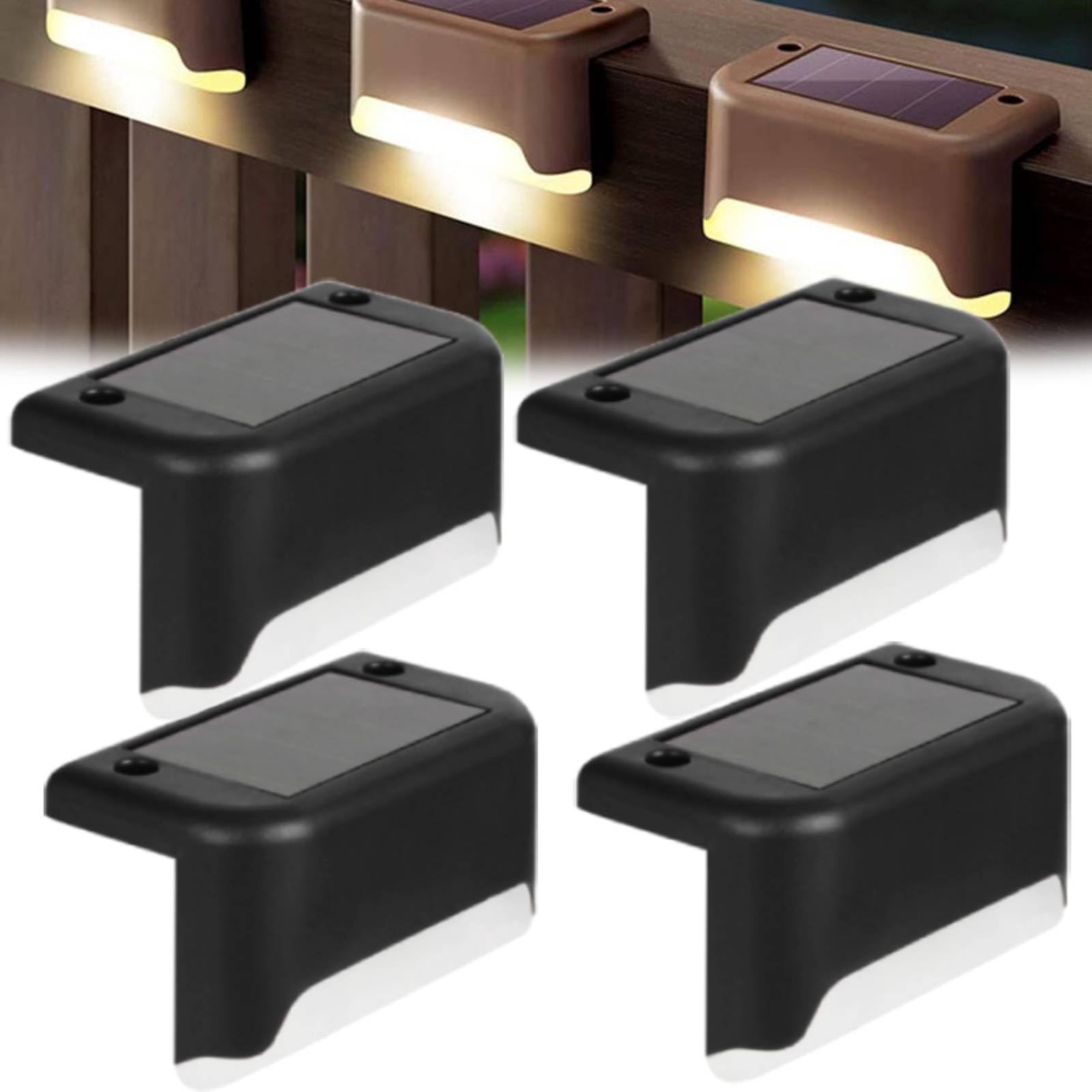 Outdoor Solar Deck Lights Waterproof LED Solar Lights for Outdoor Step Fence Railing, Deck Lights Solar Powered, Solar Fence Lights, Solar Step Lights, Garden Lights for Deck,Yard,Patio (Black -4Pcs)