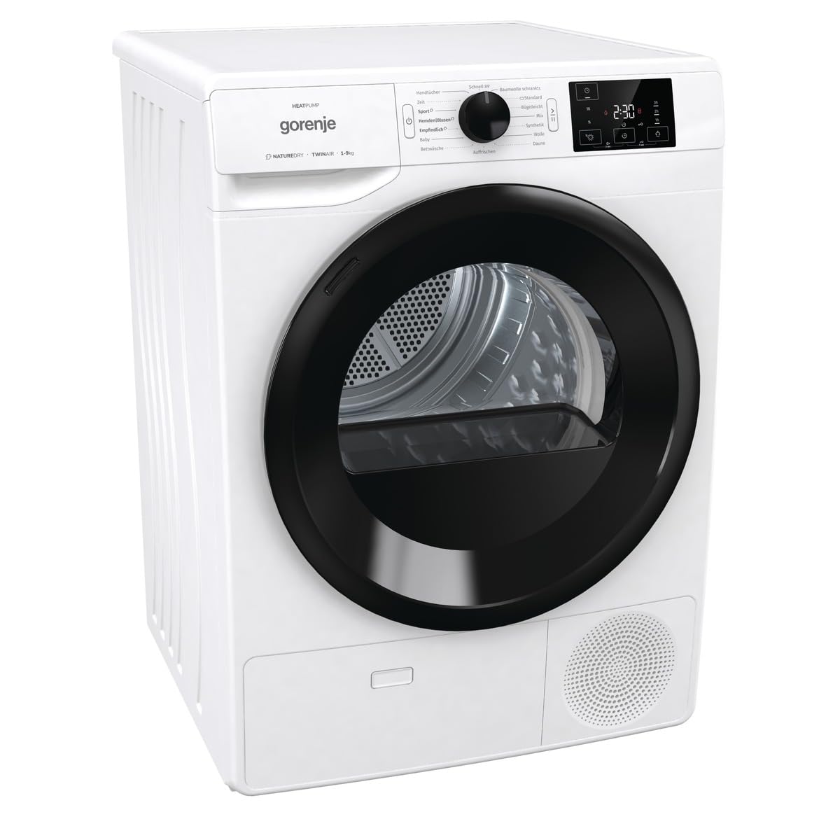 Gorenje DNE92/GN Wärmepumpentrockner, 9kg Kapazität, 16 Programme, Auto Drain, Made in EU, Nature Dry, Fast 89min, Twin Air, Sportprogramm, Daunenprogramm, Kindersicherung, weiß