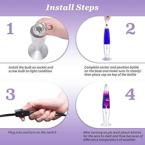 Miniatura 7 de Vanful Lámpara de magma morada con base de cera blanca de astilla hermosa lámpara de estado de ánimo de movimiento líquido, decoración relajante