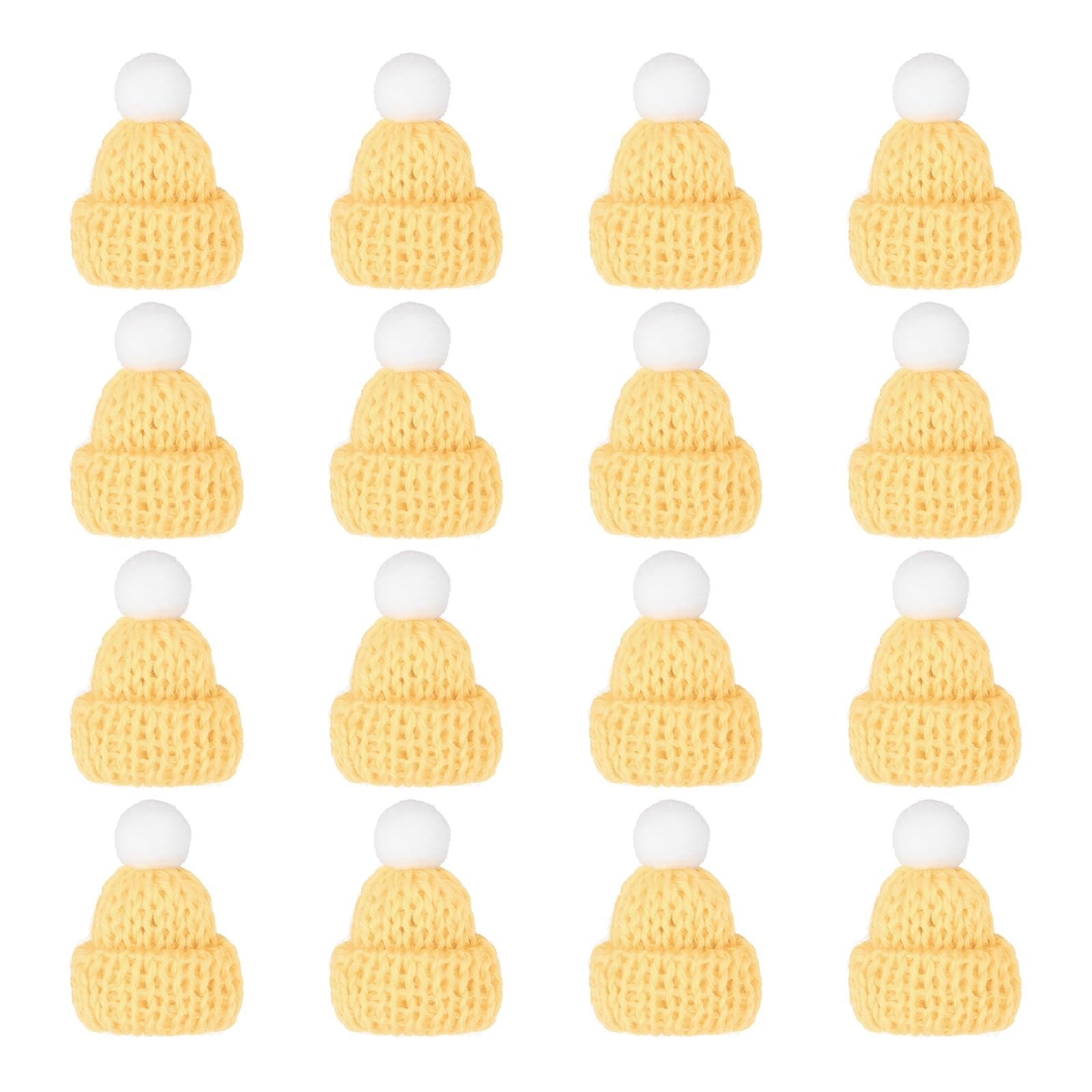 PATIKIL Mini Christmas Knit Hats, 16Pcs Miniature Doll Hat DIY Craft Knitting Decoration for DIY Hair Accessories Art Crafts Festival Tree Ornaments, Goose Yellow