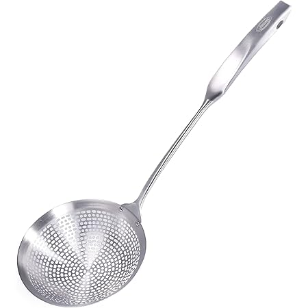 Newness Strainer Skimmer Ladle, 304 Stainless Steel Solid Professional Oil Spider Strainer with Long Handle for Draining & Frying, Kitchen Cooking Colander Spoon Utensil for Daily Use, 16.3 Inch