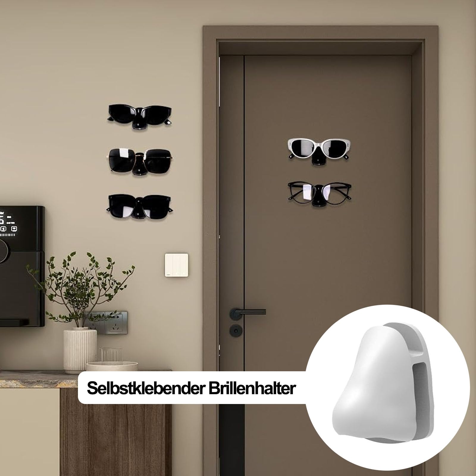 Soporte para gafas de pared autoadhesivo, 8 unidades, organizador de almacenamiento, negro