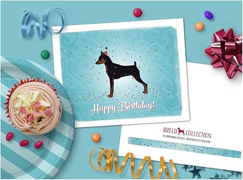 Miniatura 3 de Breed Collection Tarjetas de felicitación y sobres de cumpleaños de perro Pinscher en miniatura, paquete de 8, tarjetas de notas en blanco tamaño A2