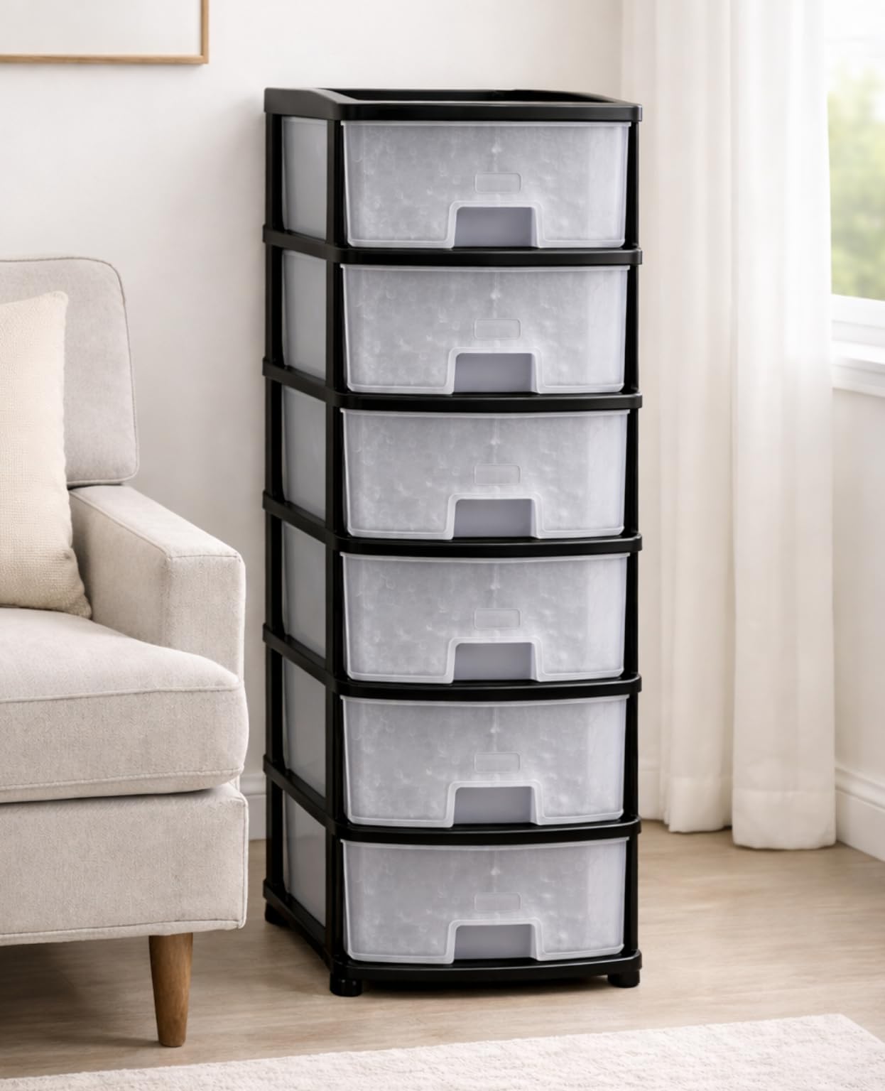 Smarttex™ Plastic Modular Drawer Storage Chest Of Drawers Organizer Storage Box, Large Stomo Racks For Multipurpose Anti-slip Shoes Organizers (Transparent, 6 Layer)