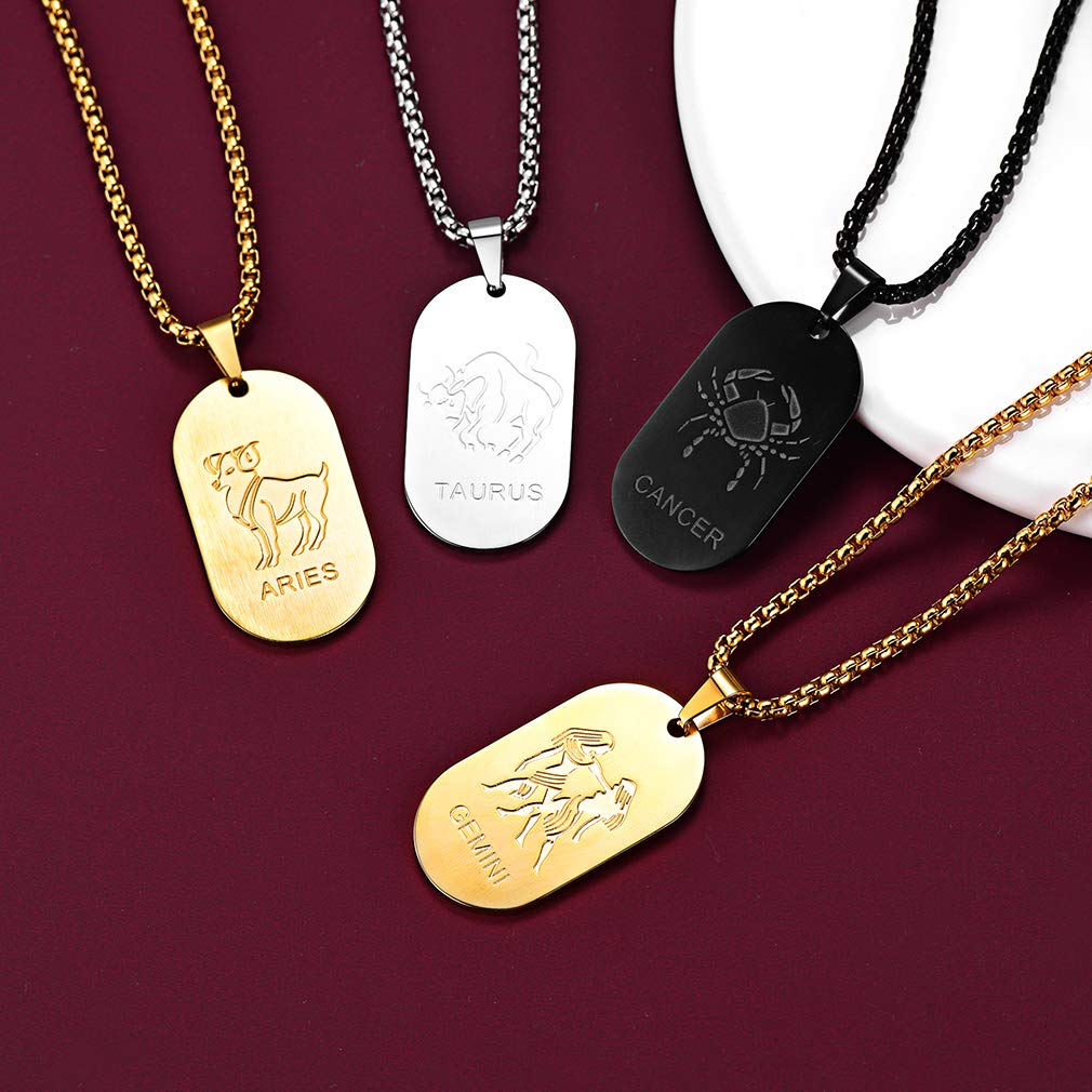 FaithHeart Collier Signe Astrologique Homme Femme Noir Acier Inoxydable,Pendentif Plaque Militaire Zodiaque avec Chaîne Réglable