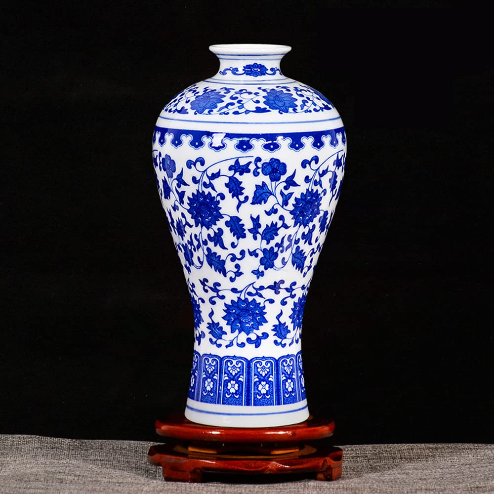 asdchZen Chinoiserie Blue And White Porcelain Vase Jingdezhen Porcelain Vase Flower Arrangement Antique Chinese Living Room Decoration Porcelain Vase,C