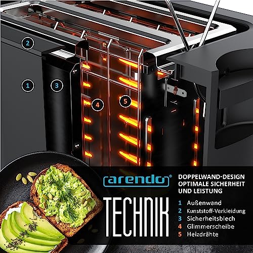 Arendo - Touch Toaster 2 Scheiben Edelstahl - Touchpanel - digital Display Restzeitanzeige - 800 W...