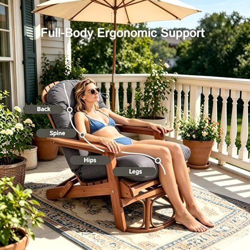 Image of QILLOWAY Outdoor High Back Chair Cushion for Adirondack, All Weather Rocking Chair Cushions Thick Padded Replacement for Patio Furniture Set of 4,Dark Grey