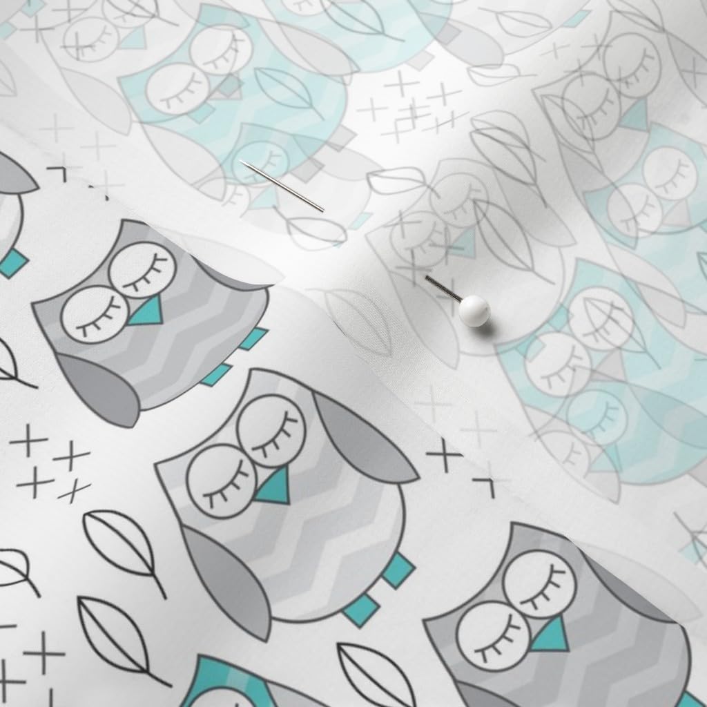Spoonflower Fabric - Small Teal Grey Owls Cute Owl Woodland Animal Printed on Chiffon Fabric by The Yard - Sewing Fashion Apparel Dresses Home Decor