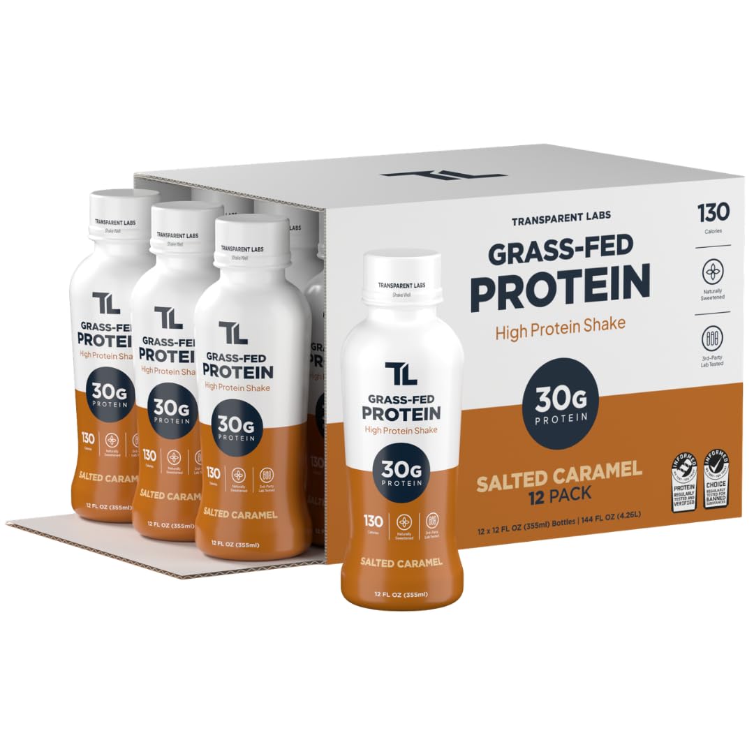Transparent Labs Grass-Fed Protein Shake - Salted Caramel - 12 Pack Salted Caramel 144 Fl Oz (Pack of 1)