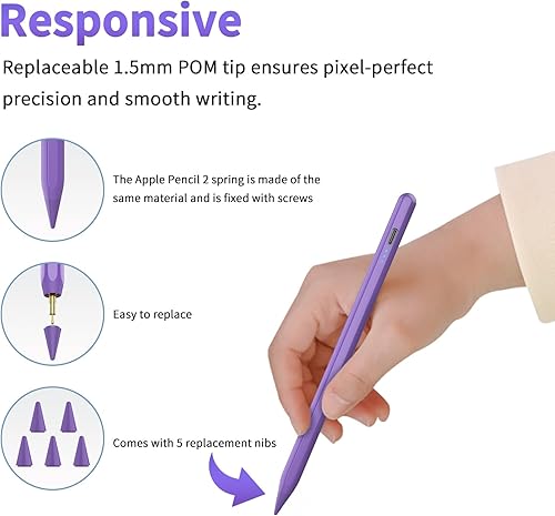 Miniatura 5 de Lápiz óptico para iPad 2025-2018, carga más rápida, lápiz Apple con sensibilidad de inclinación, rechazo de palma y magnético, compatible con iPad