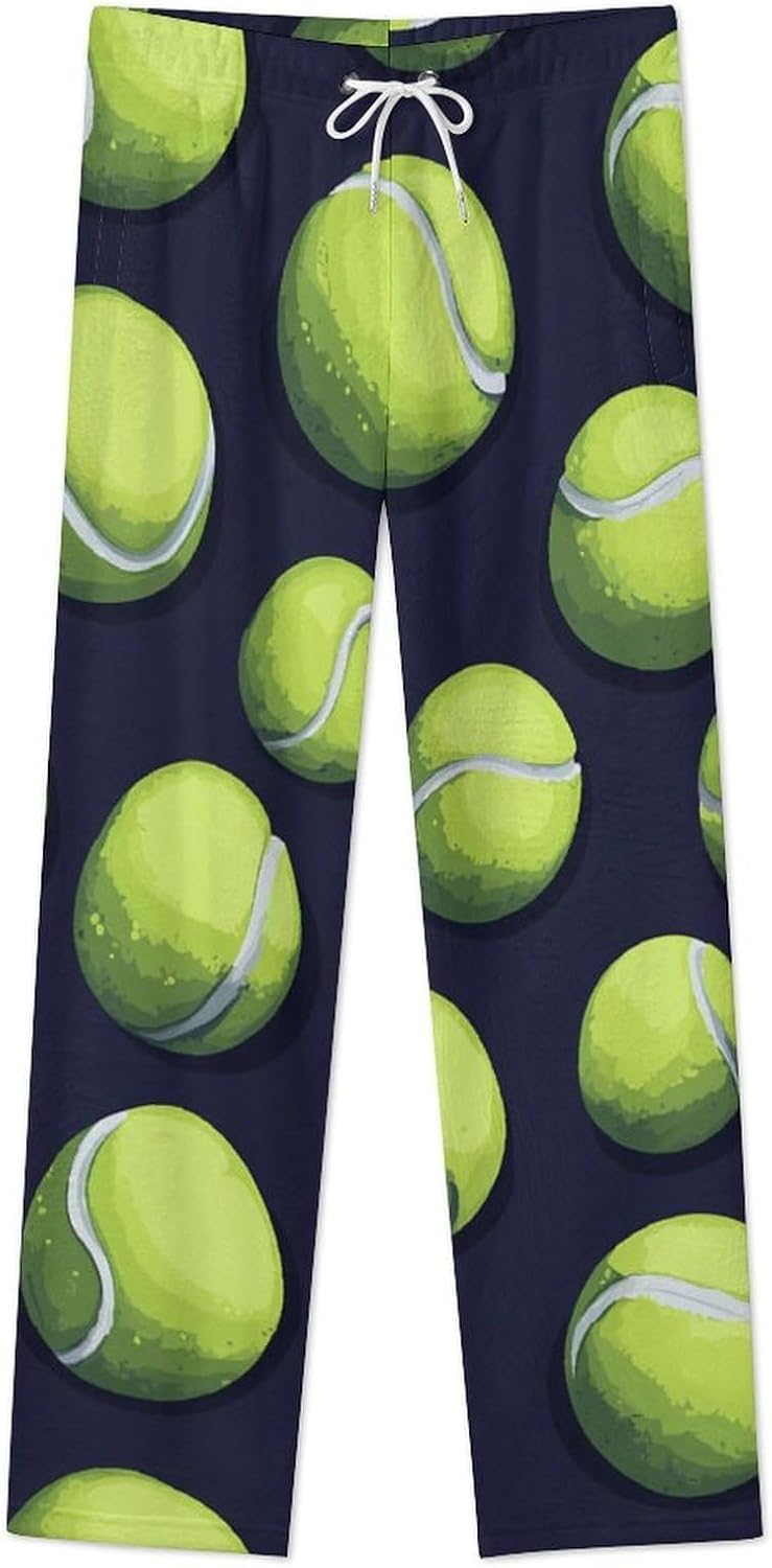 Green Tennis Balls Flannel Pajama Pants Women Soft Fleece Sleep Pj Lounge Bottoms