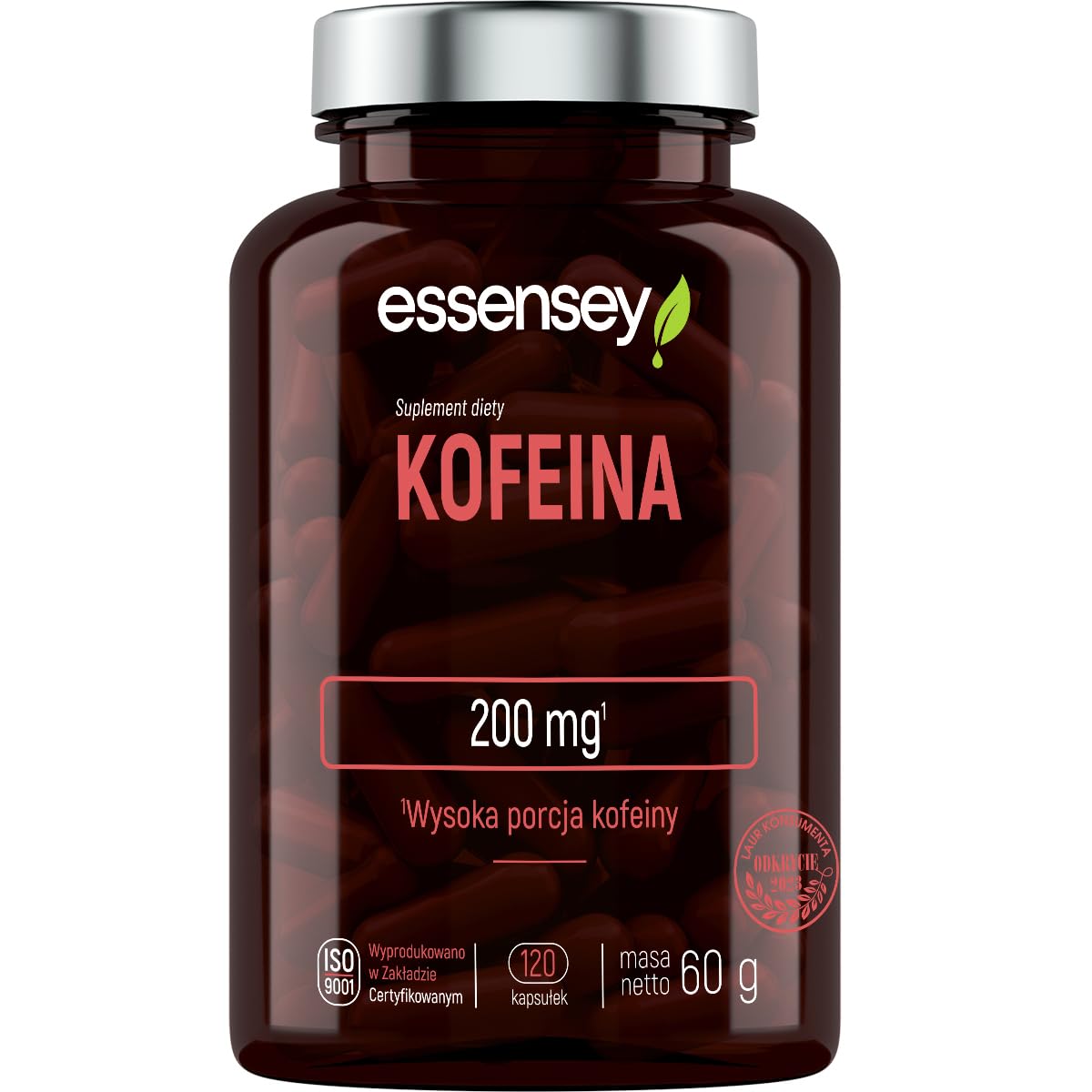 ESSENSEY - Kapsułki z Kofeiną I Kofeina 200 mg I 120 Kapsułek I Ekstrakt z grejpfruta 50 mg - I Naryngenina 49 mg I Dla wegetarianI 120 Dniowych porcji I Kapsułka z celulozy