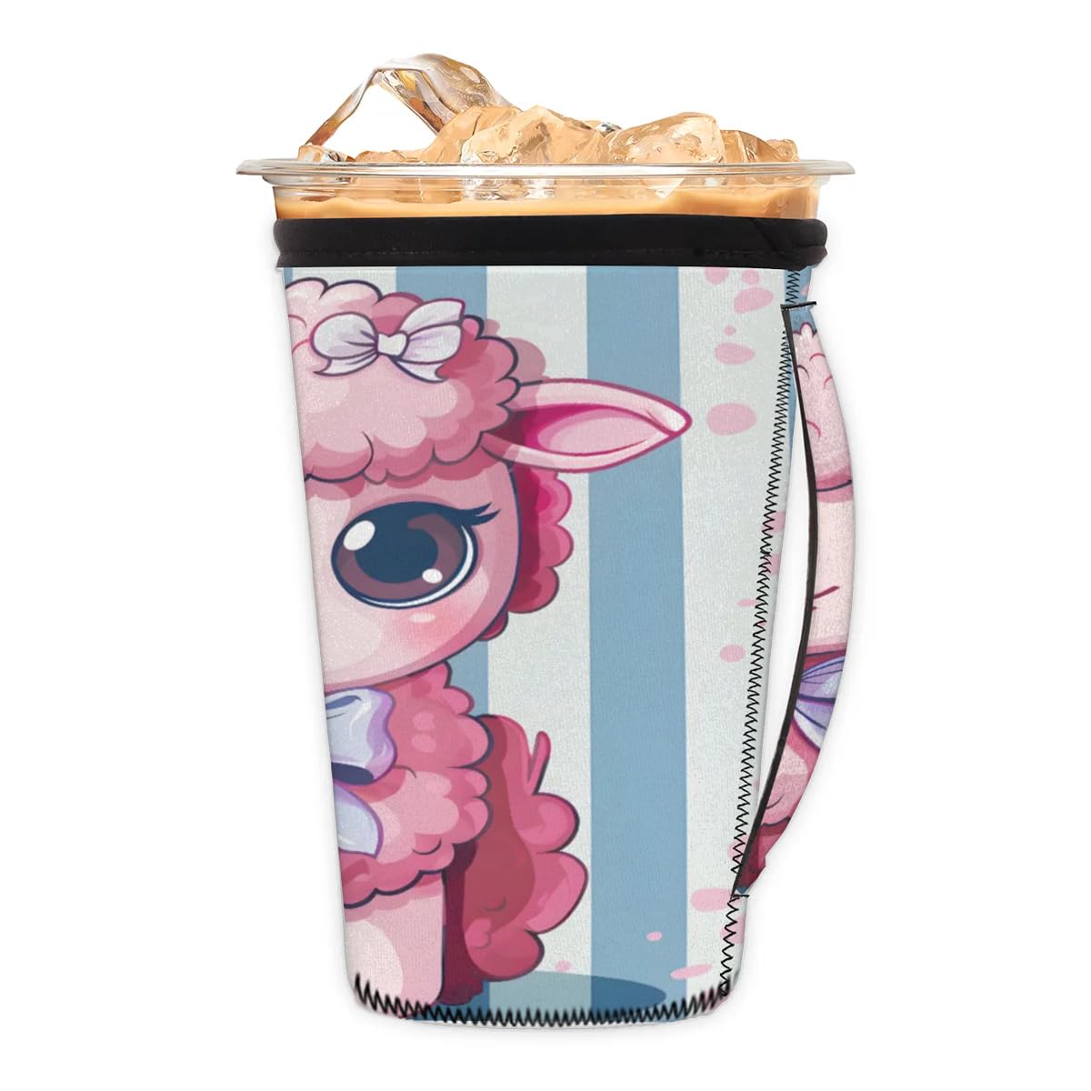 Striped Alpaca M Reusable Iced Insulator Coffee Sleeves Neoprene Insulated Sleeves With Handle Coffee Sleeves for Iced Coffee Cups Drinks