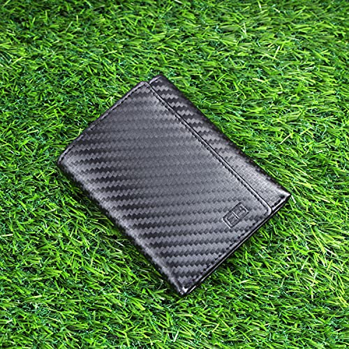 Image of Brooklyn Bridge Genuine Leather Trifold Wallet for Men Genuine Leather Trifold Wallet Card Holder for Men, RFID Protection, Mens Wallet, Purse, Tri Fold, ID Card, Gift for Men Boys Carbon Fiber Black