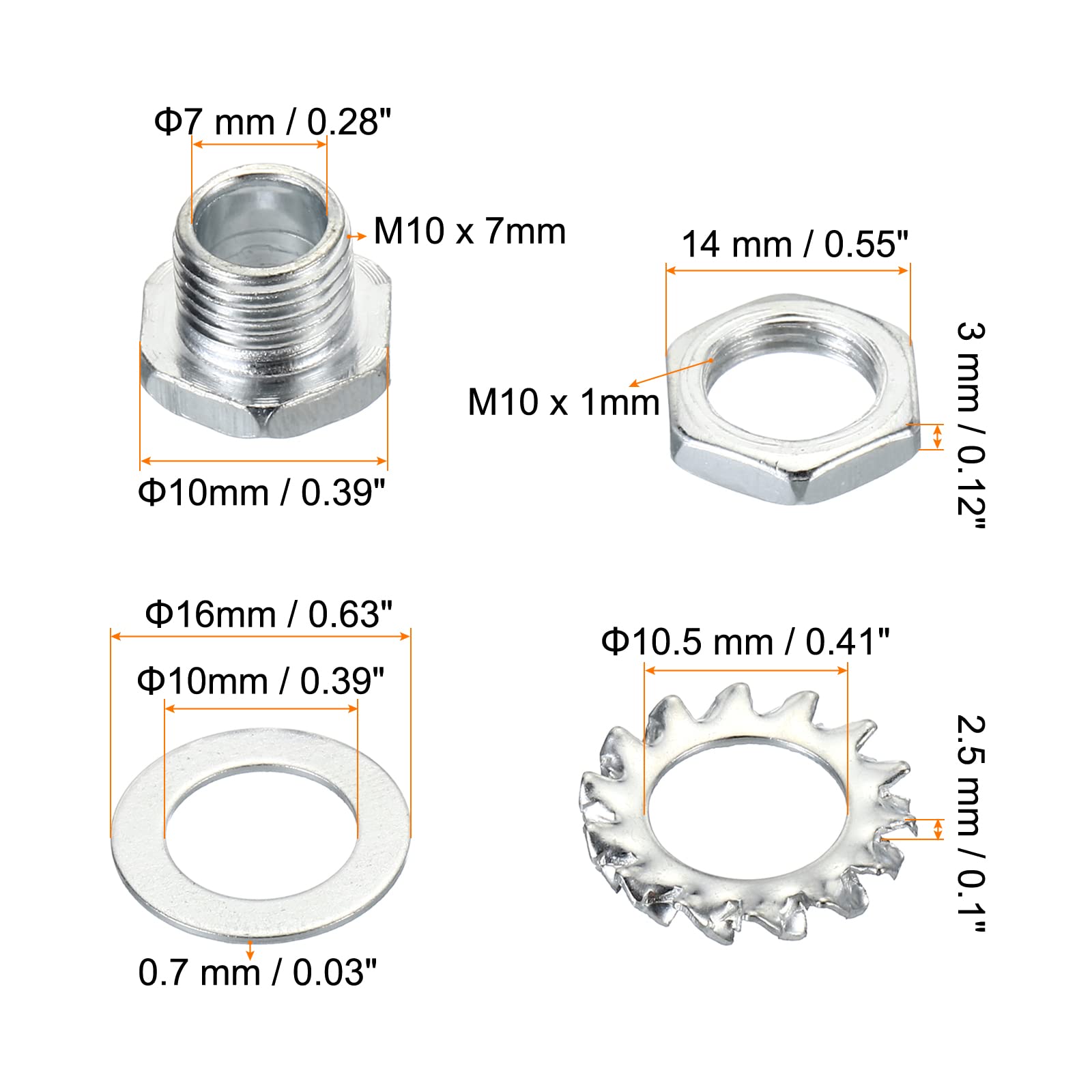 PATIKIL M10 Thread 10mm Tall Hex Hollow Screw Bolts, 4 in 1 / 100Pieces Through Hole Bolt Chandelier Fasteners with Hex Nut and Gasket - Image 2