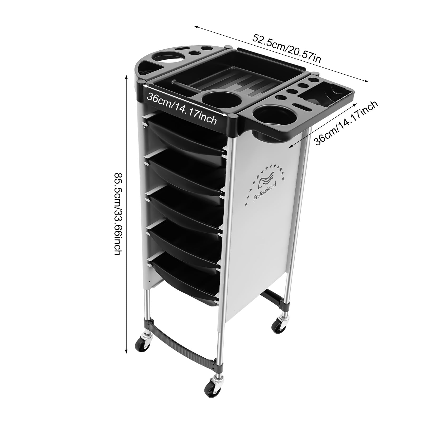 Carrito de salón de 6 niveles con cajones | Carro de peluquería con ruedas | Carrito de servicio | Carro de trabajo para salón | Carro de peluquería para estilista y peinado (Blanco)