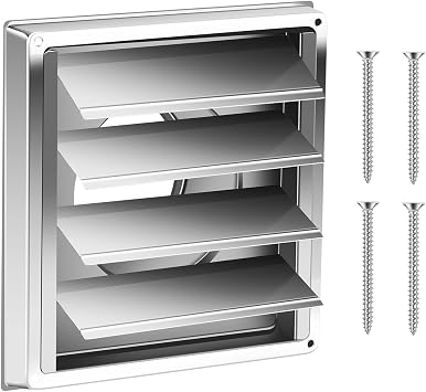 Metal Dryer Vent Cover, 7"x7" Outdoor Stainless Steel Louvered Vent Cover Includes 4 Screw, Stainless Steel Dryer Vent Cover for Dryer Vents Range Hood Vent AC Vent