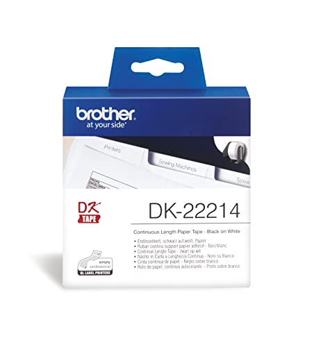 Brother Dk-22214 Etichette Originali A Lunghezza Continua, Carta Bianca, Dimensione 12 Mm, Lunghezza 30.48 M